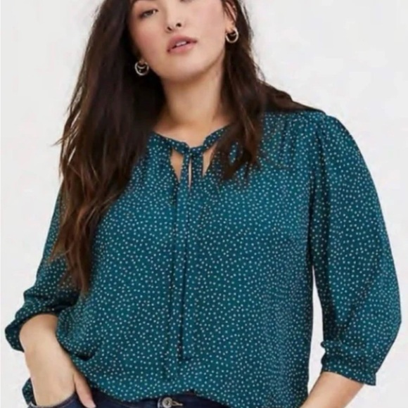 torrid Tops - Torrid Teal Dotted Blouse